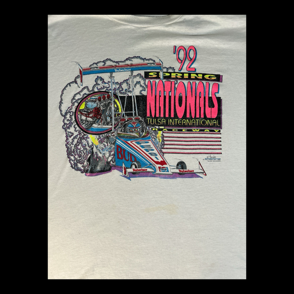 VTG 1992 Tulsa Spring Nationals Drag Racing White Single Stitch T-shirt Sz 3XL - Picture 2 of 4